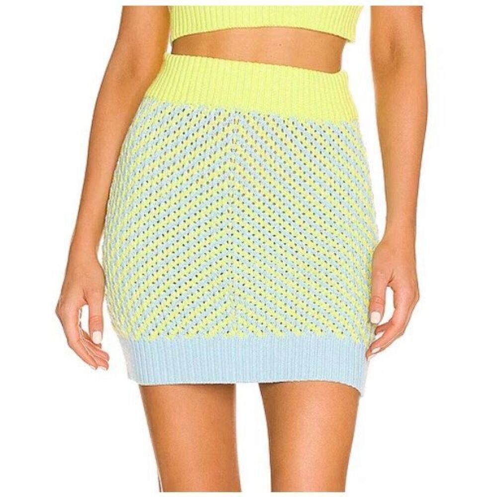 NWT For Love & Lemons Jacinda Green & Blue Knit Skirt Size XL